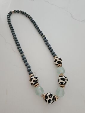 Agua Sea Glass & Animal-Print Beaded Necklace